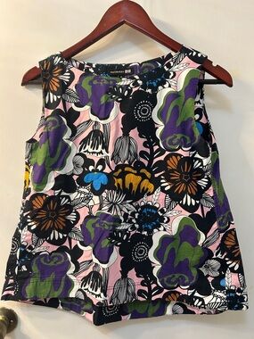 Marimekko Multicolor Floral Cotton Sleeveless Tank, Sz XS